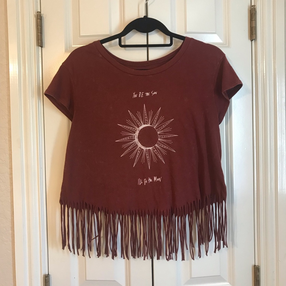 American Eagle crop t-shirt with fringe